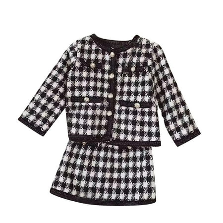 

Xutthjh Children Toddler Kids Infant Baby Girls Long Sleeve Patchwork Coat Jacket Outer Plaid Skirt Outfit Set 2Pcs Clothes