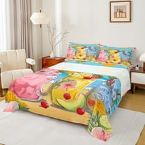 jejeloiu Hawaii Ocean Holiday Twin Sheet Sets,Rainbow Fruit Pineapple Twin Fitted Sheet,Tropical Style Cherry Flat Sheet For Teens,Breathable Home Decor,3-Piece