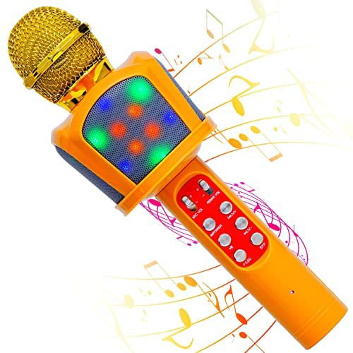 Voice Changer Bluetooth Microphone with LED Lights 5 in 1 Portable Karaoke Gifts for Birthday Wireless Karaoke Machine for 3 4 5 6 7 8 9 10 Years Old Boy Girl Gifts Kids Toys Microphone Christmas 
