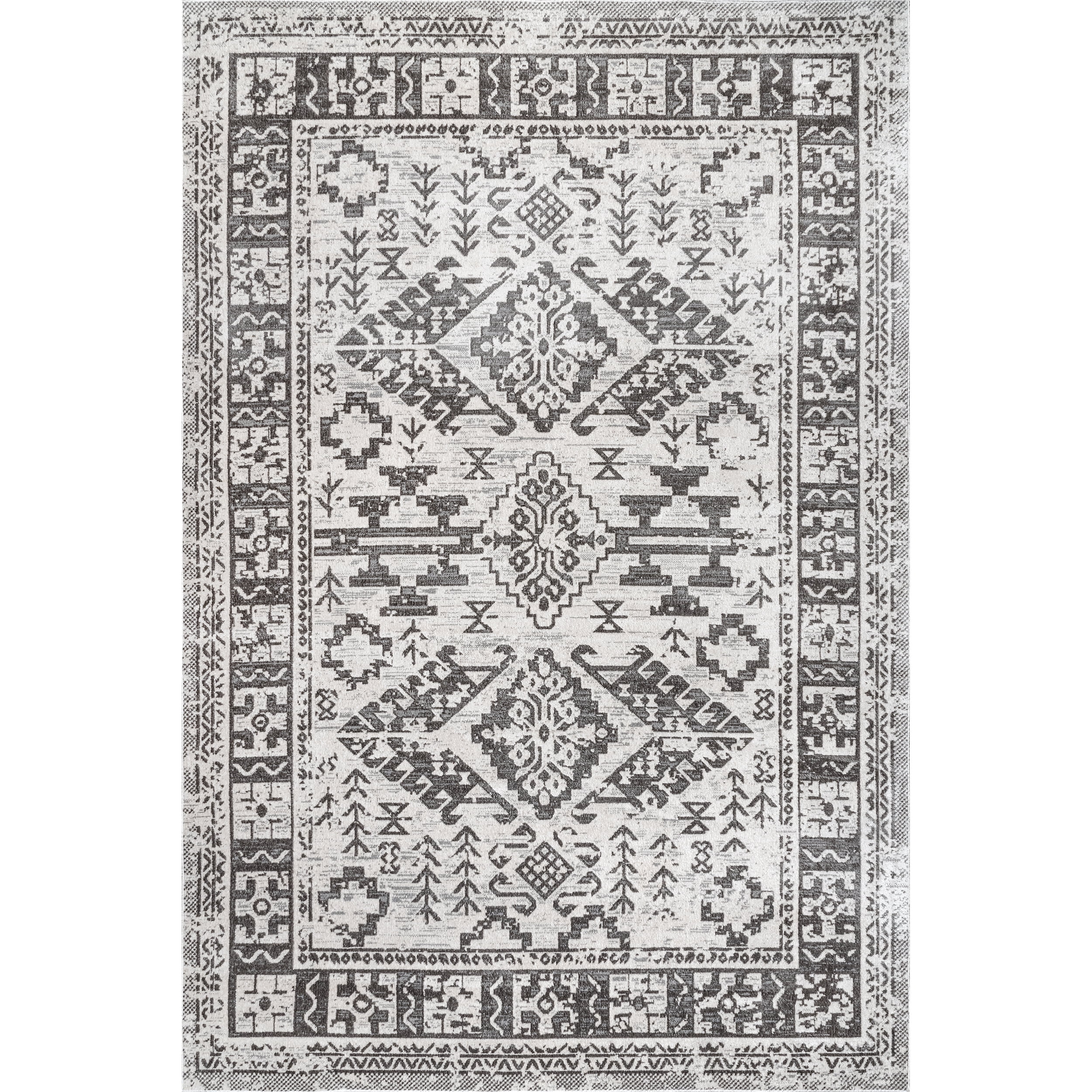 nuLOOM Serena Machine Washable Distressed Traditional Area Rug, 6' 7" x 9', Grey