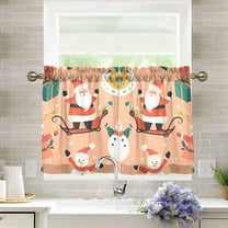 Yayeee Kitchen Curtains Light Filtering 27"x36" Rod Pocket Short Cafe Window Panel, Pink Christmas Santa