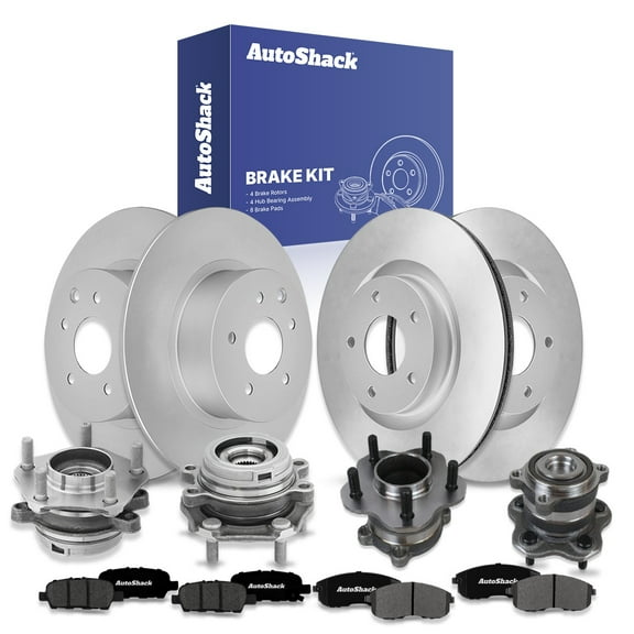 AutoShack Front & Rear Brake Rotors, Premium Pads & Hub Bearing Assemblies for Nissan, Altima 2007-2009, FWD L4 2.5L