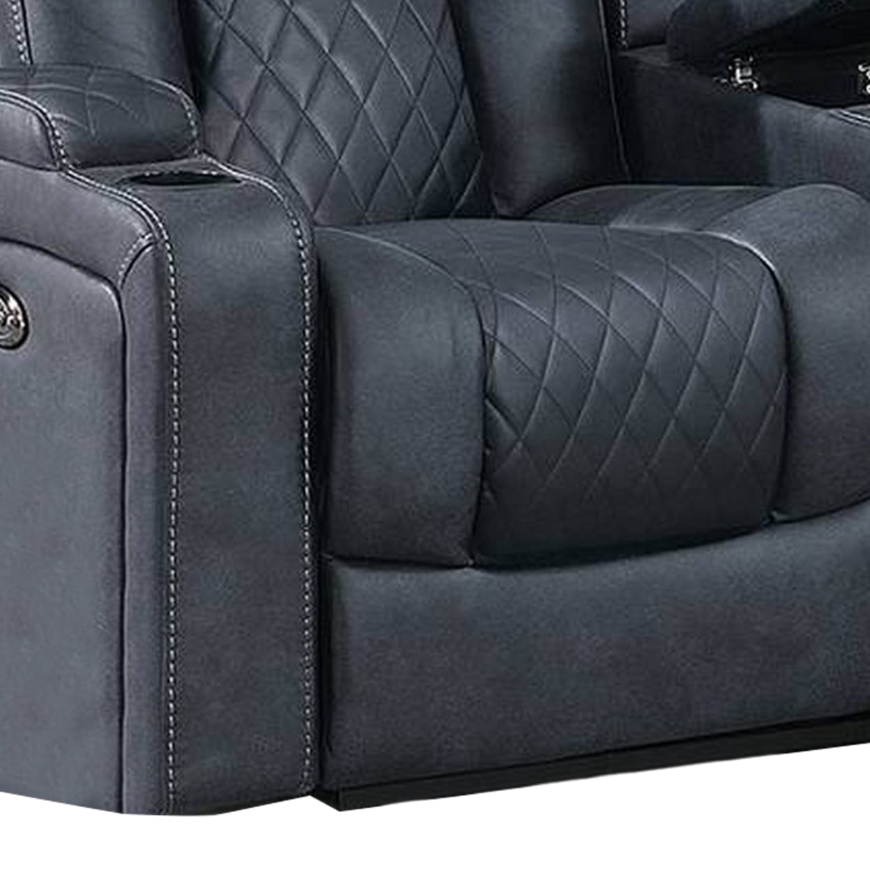 Benzara Elva Upholstered Leather Power Reclining Loveseat in Dark Blue