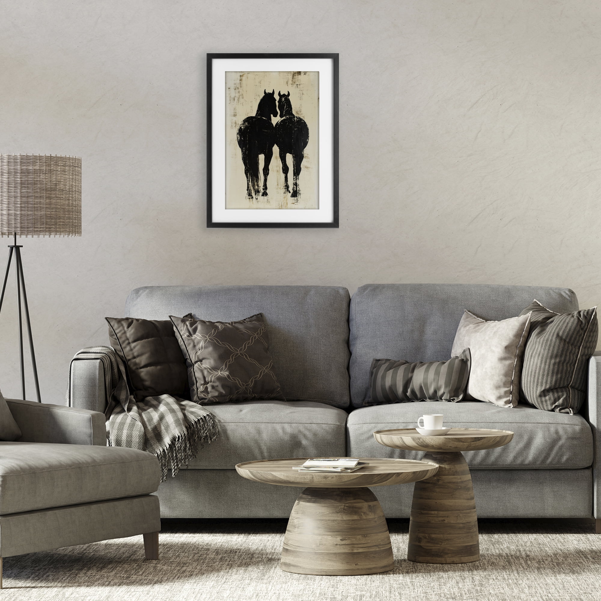 Stupell Industries Twin Horses Facing Away Black Framed Print Under Glass, design by Petal Prints Design