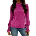 thumbnail image 4 of Zedker Fashion Soft Velvet Round Neck Casual Long Sleeve Shirts for Women Comfy Loose Thermal Pullover Tops for Fall and Winter,Hot Pink,XL, 4 of 9