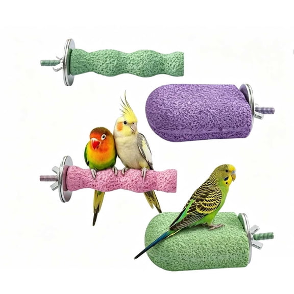 4 Pack Bird Beak Grinding Stone Perches, Platform Perch Set for Parrots, Budgies, Parakeets, Cockatiels and Conures