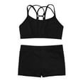 thumbnail image 3 of Yartina Big Girls 2-Piece Dance Gymnastics Sports Outfit Crisscross Back Crop Top with Booty Shorts Black 6, 3 of 6