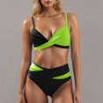 thumbnail image 2 of Women's Bikini Sets 2 Piece Swimsuit Color Block High Waist V Neck Twist Front Adjustable Spaghetti Straps Bathing Suit (XL, Green), 2 of 5