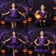 thumbnail image 3 of Jurebecia Halloween Witch Costume for Girls Purple Bat Wing Dress with Headband Spooky Kids Fancy Dress up Outfit 12,11-12 Years, 3 of 11