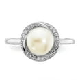 thumbnail image 4 of Finest Gold Sterling Silver Rhodium-Plated 7-8 mm Button White Freshwater Cultured Pearl & CZ Ring - Size 6, 4 of 5