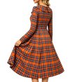 thumbnail image 4 of JUUNthy Women Plaid Midi Dress, Ruffle Collar High Waist Pleated A-Line Long Sleeve Vintage Casual Flowy Dress Beige S, 4 of 13
