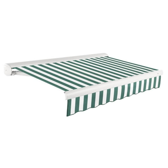 Awntech 16' x 10' Full Cassette Manual Patio Retractable Awning, Forest/White Stripe
