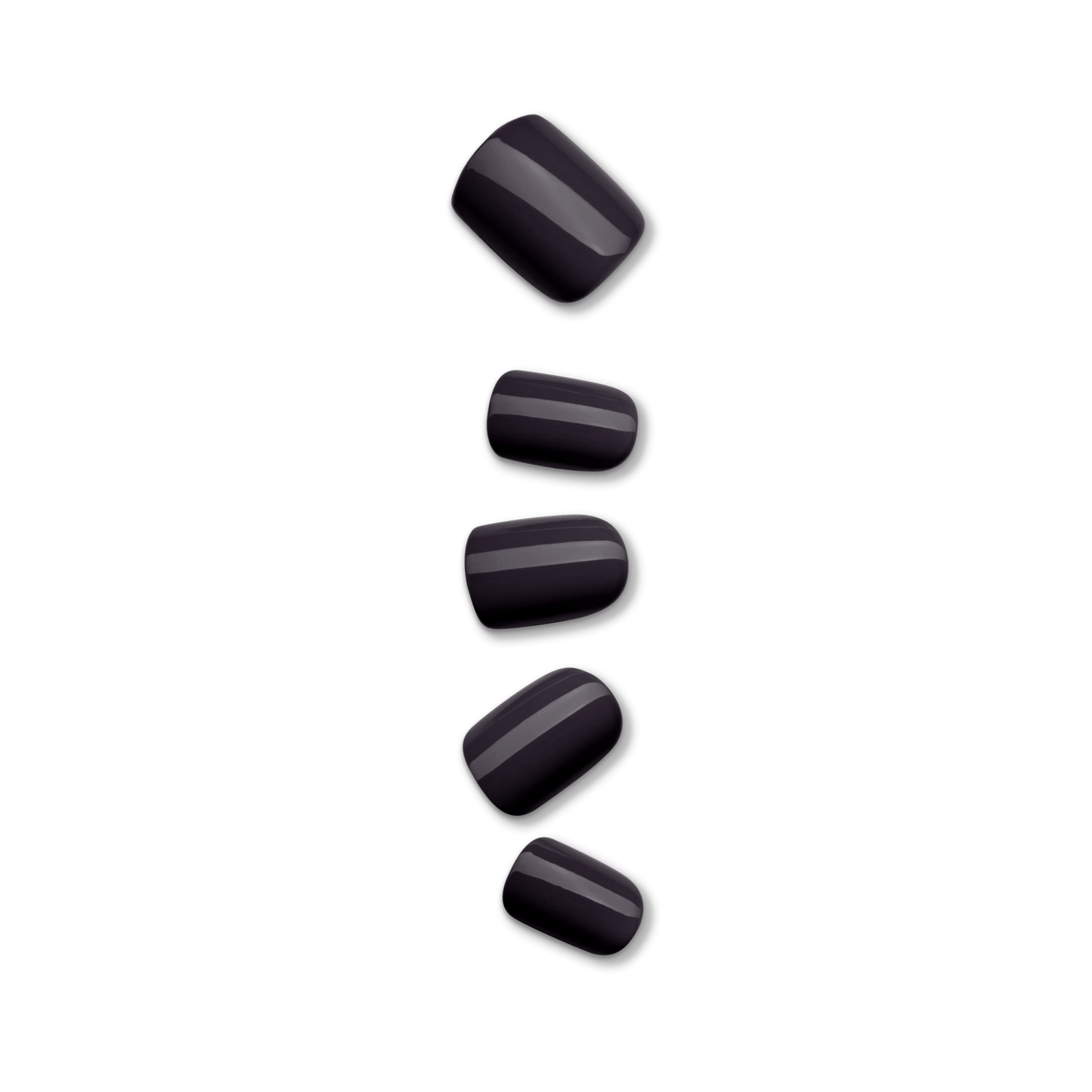 Kiss Impress Color Short Square Oval Press-On Nails with Glue, Black Solid, 30 Pieces