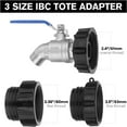 thumbnail image 3 of KORNSURTE Stainless Steel 1-Way Garden Hose Valve with 2.44" Fine, 2" Fine, and 2" Coarse Thread Adapters, 1 Pack, 3 of 8