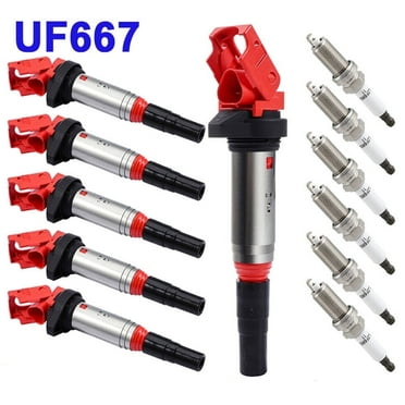 6 Pcs Ignition Coils and Spark Plugs UF667 Compatible with BMW 328i 335i 435i 525i 528i X5 X6