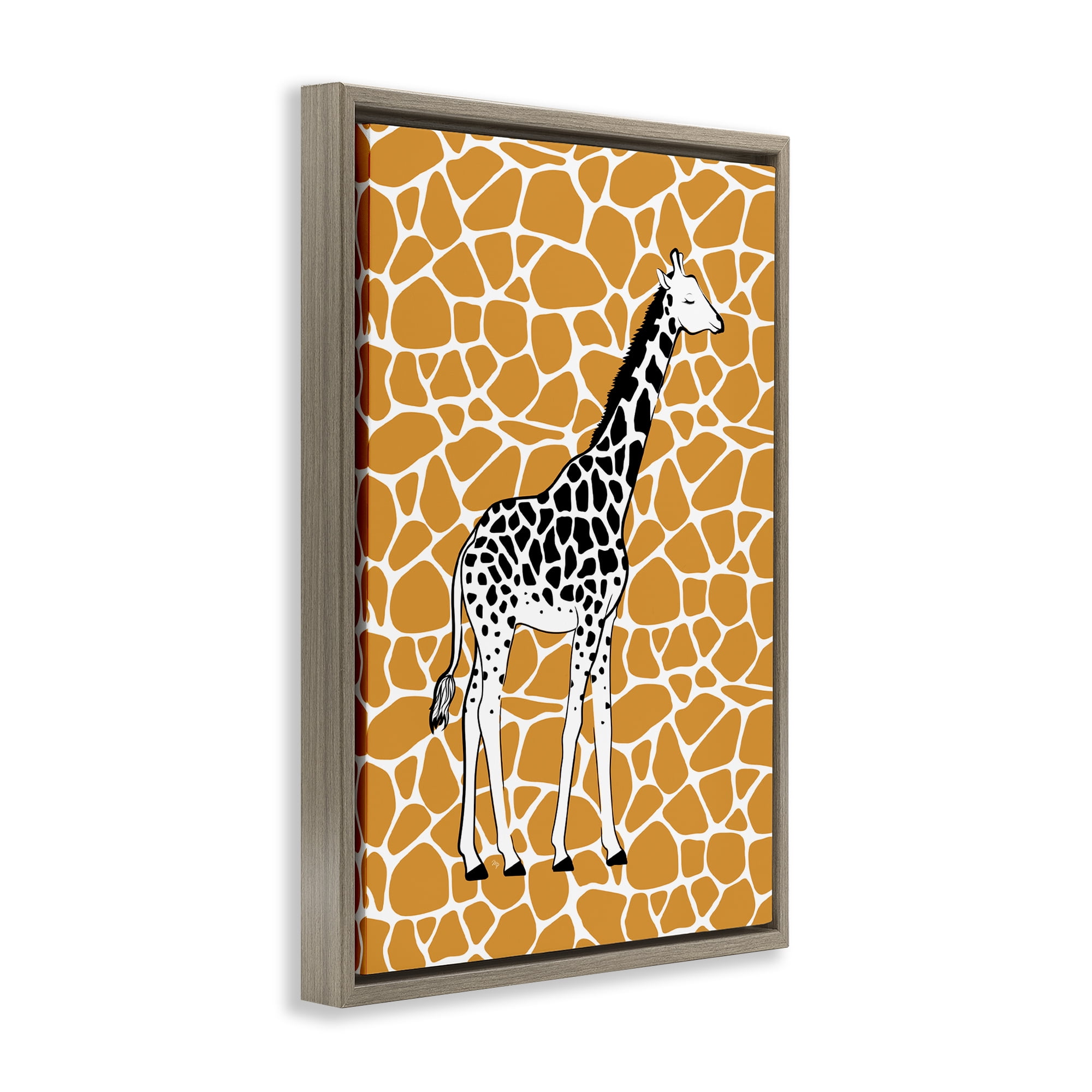 Stupell Industries Giraffe Spots Pattern Animals Painting Brown Floater Framed Canvas Art Print Wall Art, 17 x 25