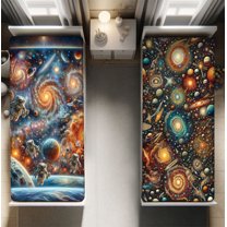 Ambesonne Galaxy Fitted Sheet Set 2 Pack All-Round Elastic, SciFi Outer Space Astronauts, Full Size, Marigold Aqua Multicolor