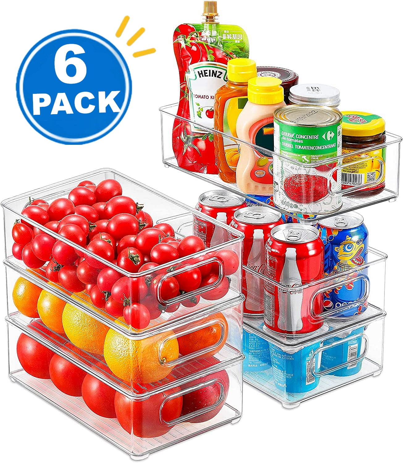 Set Of 6 Refrigerator Organizer Bins Plastic Storage Bins Kitchen Organization Bins
