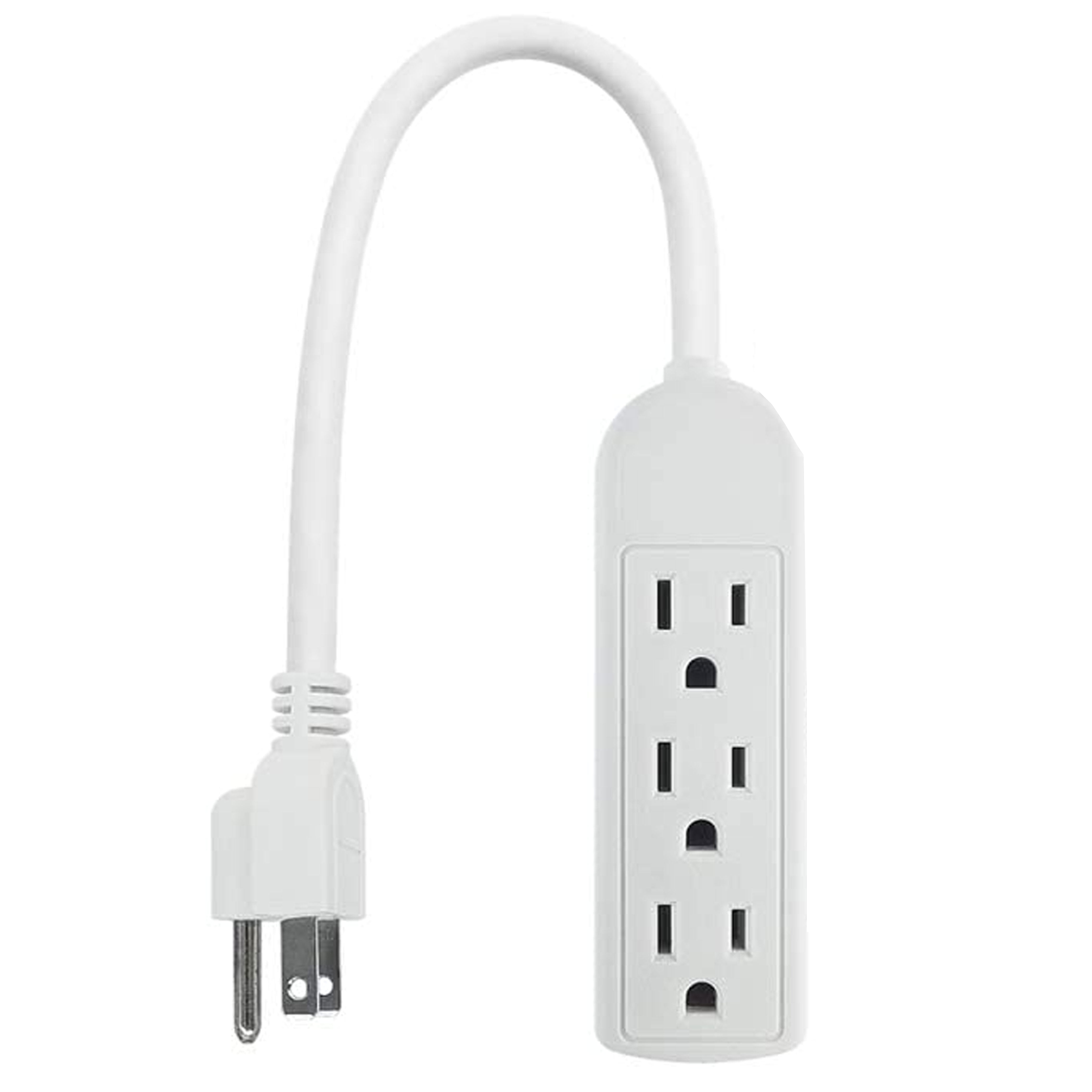 Power Strip Bar Extension 3 Outlet Electrical Wall Plug Socket Grounded 1ft Cord 