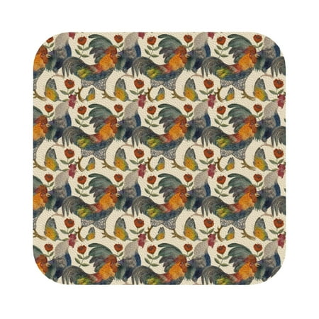 

Pofeuu Multi-Colored Roosters Print Leather Coasters Set of 6 Round Cups Mugs Mat Pad for Home Kitchen Heat Resistant Drink Coasters Square