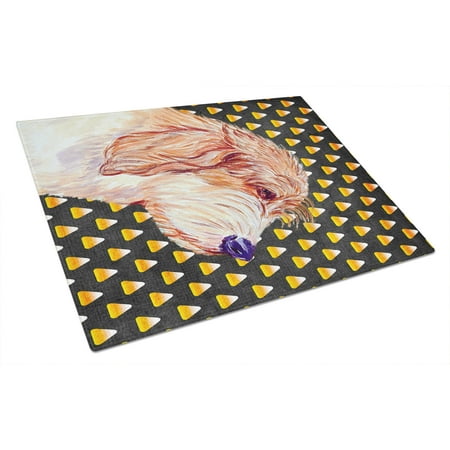 

Carolines Treasures LH9047LCB Petit Basset Griffon Vendeen Candy Corn Halloween Portrait Glass Cutting Board Large 12H