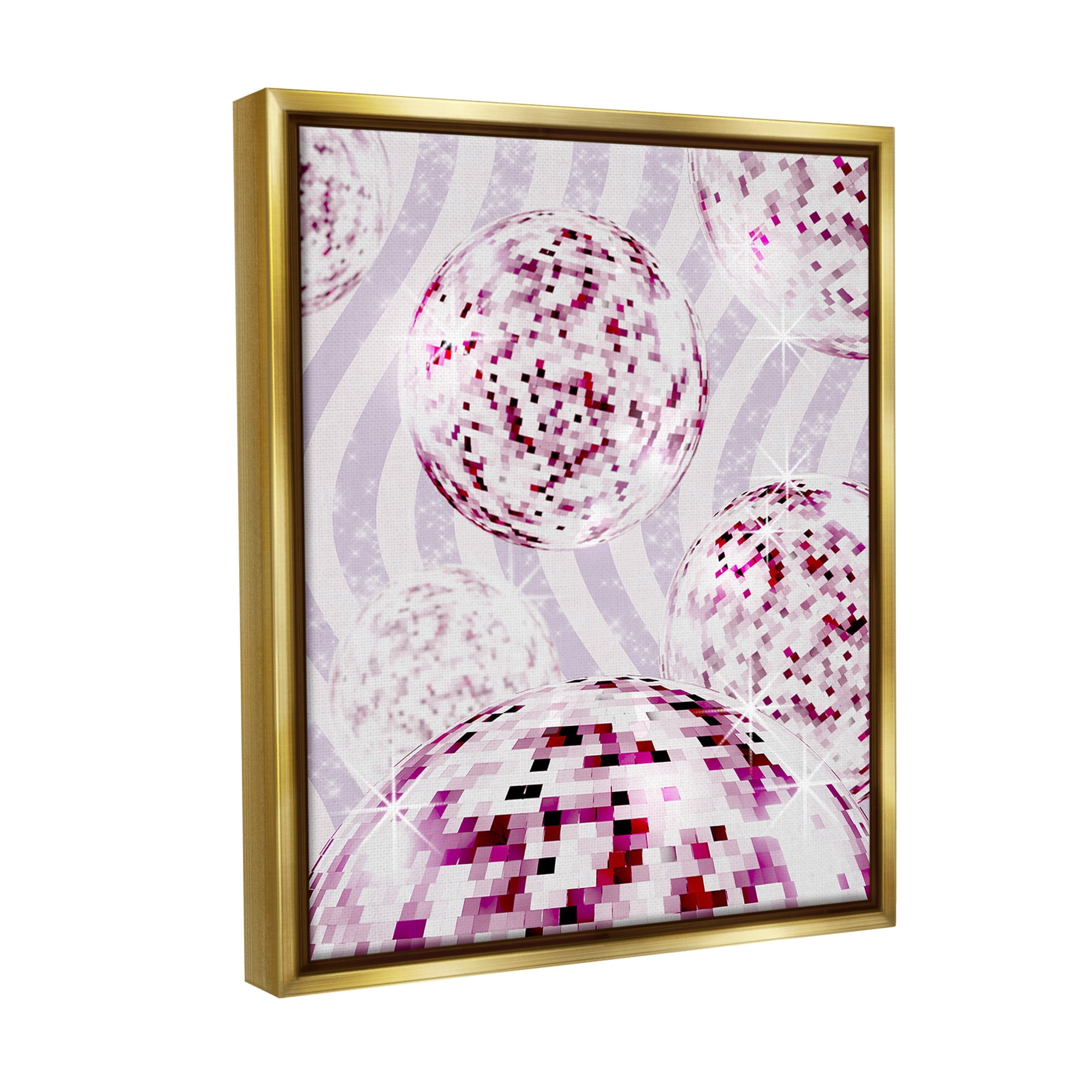 Stupell Industries Glam Disco on Stripes Abstract Painting Gold Floater Framed Canvas Art Print Wall Art, 25 x 31