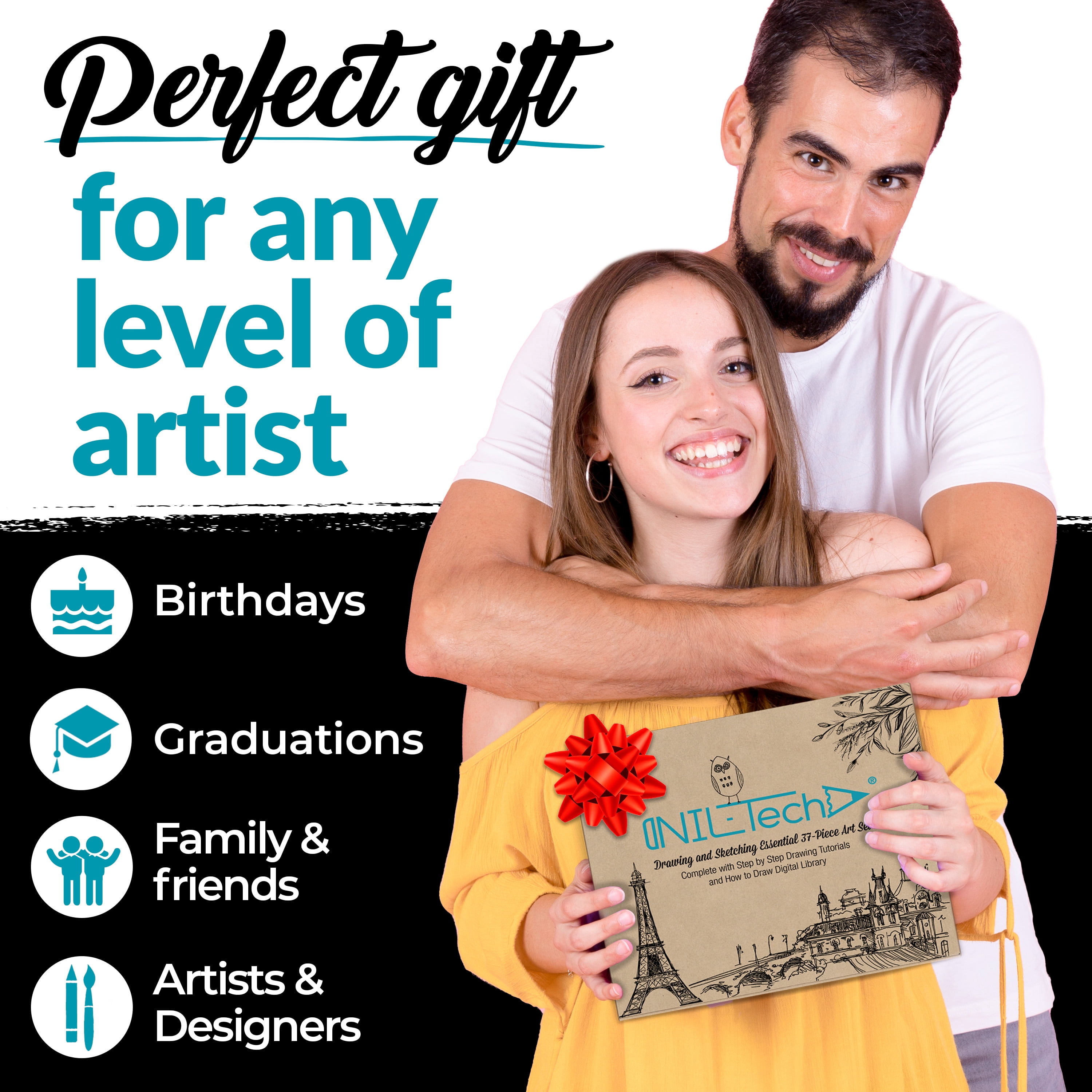 NIL-Tech 37-Piece Sketch Kit for Charcoal & Realism Art for Beginners and Advanced Artist Gifts