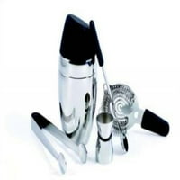 Chrome and Black Colored Barman's Deluxe Cocktail Shaker, 5 Piece Set