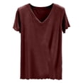 thumbnail image 2 of VBVC Women's Short Sleeve Ruffle Hem Top,Ladies Dressy Breathable Blouse,Summer Solid Workout T-Shirt For Women,Wine,S-2XL, 2 of 6