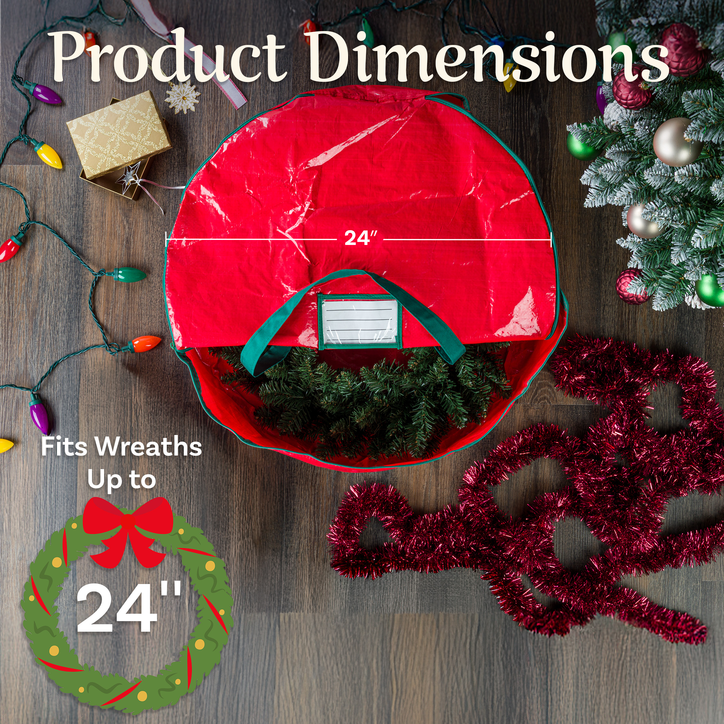 Elf Stor Premium Red Holiday Christmas Wreath Storage Bag For 24" Inch Wreaths