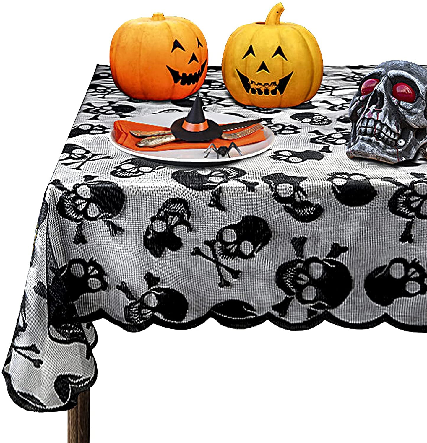 Pumpkin Skull Rectangle Waterproof PVC Tablecloth Halloween Dining Table Decor