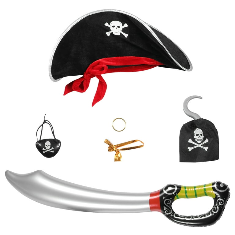 5pcs Halloween Pirate Costume Props Set Hat Hook Sword Earring and Eye  Patch 