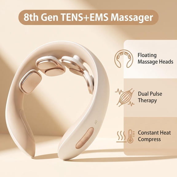 Electric TENS EMS Pulse Neck Massager with Smart Hot Compress, 4 Floating Massage Heads Portable Cervical Massager for Neck Shoulder Muscle Pain Relief, Cordless Rechargeable for Home Office Travel