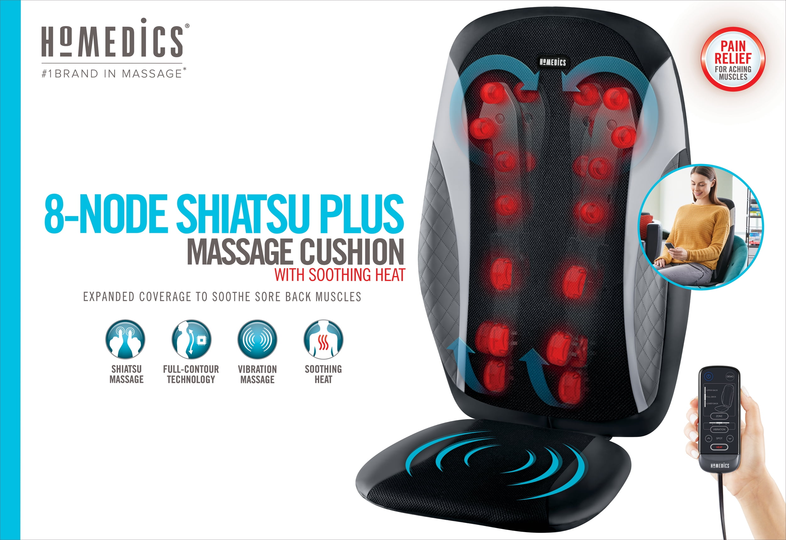 8-Node Shiatsu Plus Massage Cushion with Soothing Heat