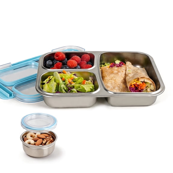 LISI Blue Stainless Steel Freezer Safe Food Storage Containers with Lid, 3 Compartments