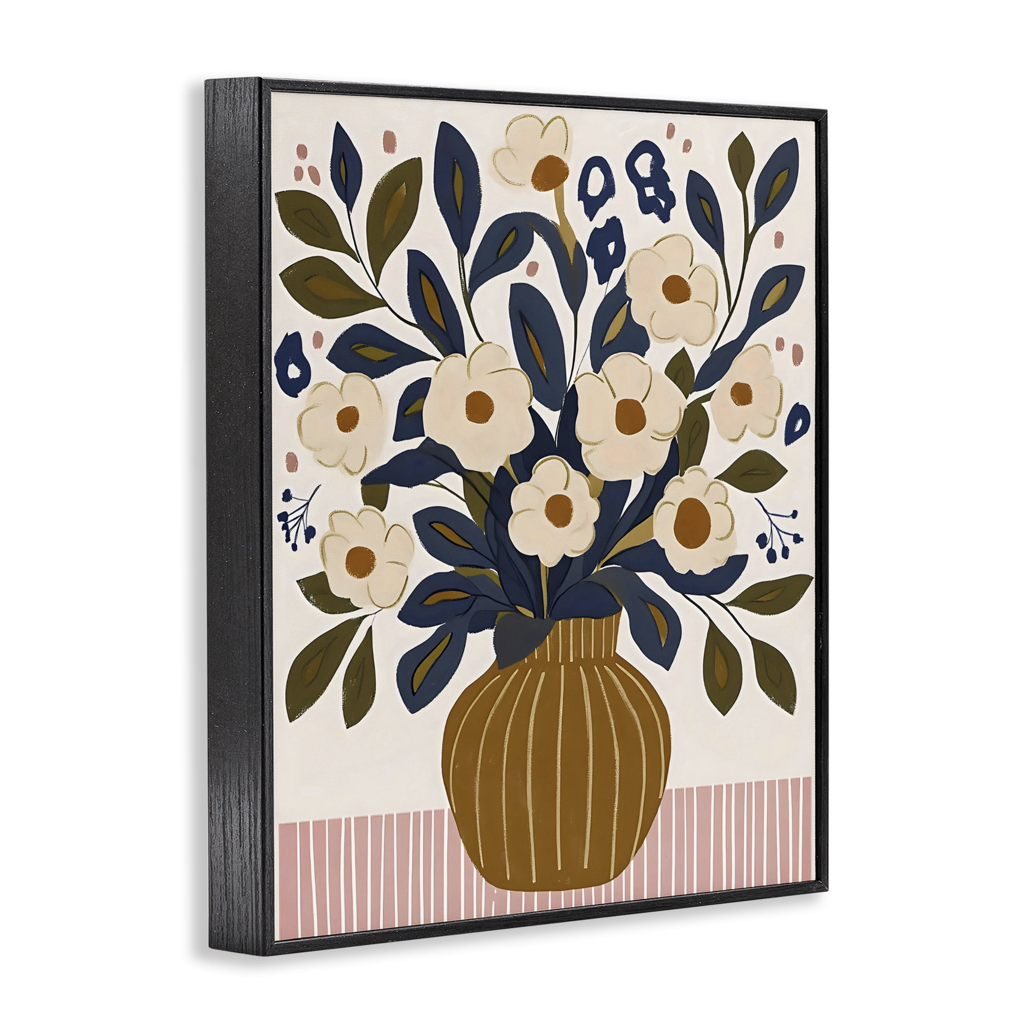 Stupell Industries Boho Floral Vase with Stripes Black Framed Giclee Art, design by Creative Studio
