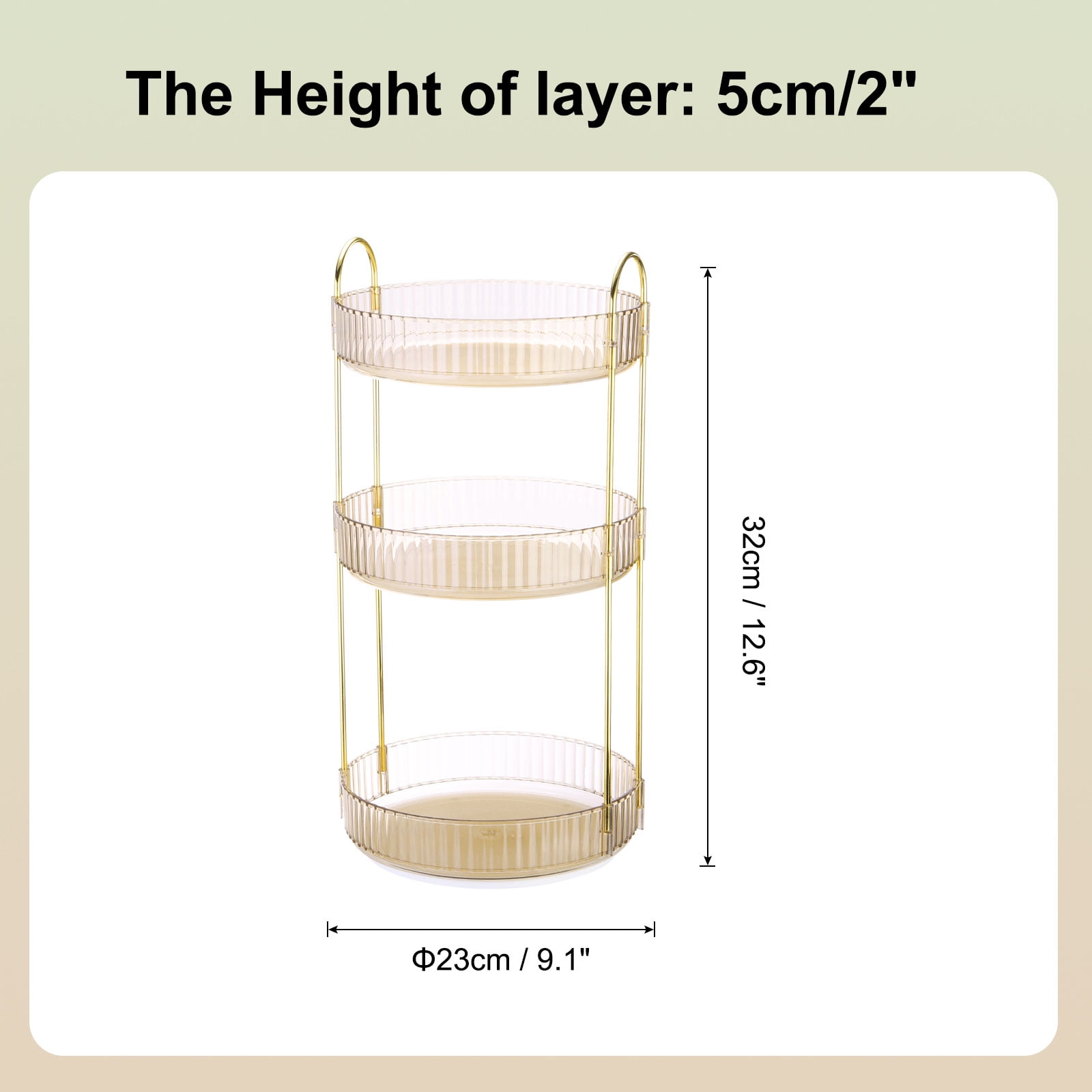 Unique Bargains 2 Layer Rotating Makeup Round Skincare Countertop Perfume Organizer Gold