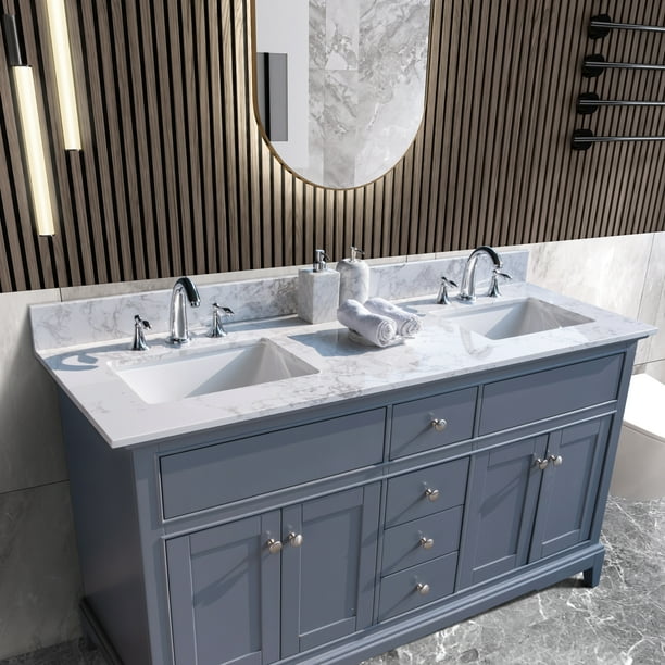 Gadgetvlot 61x22 Bathroom Vanity White Marble Color Double Rectangular Undercounter Ceramic Sink And 3 Tap Holes With Backsplash Only Rock Slab Com - Bathroom Vanity 3 Tap Holes Gadgetvlot 61x22 Bathroom Vanity White Marble Color Double Rectangular Undercounter Ceramic Sink And 3 Tap Holes With Backsplash Only Rock Slab Com - Bathroom Vanity 3 Tap Holes