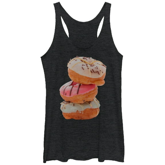 Women's Lost Gods Three Doughnut Stack Racerback Tank Top Black Heather Small