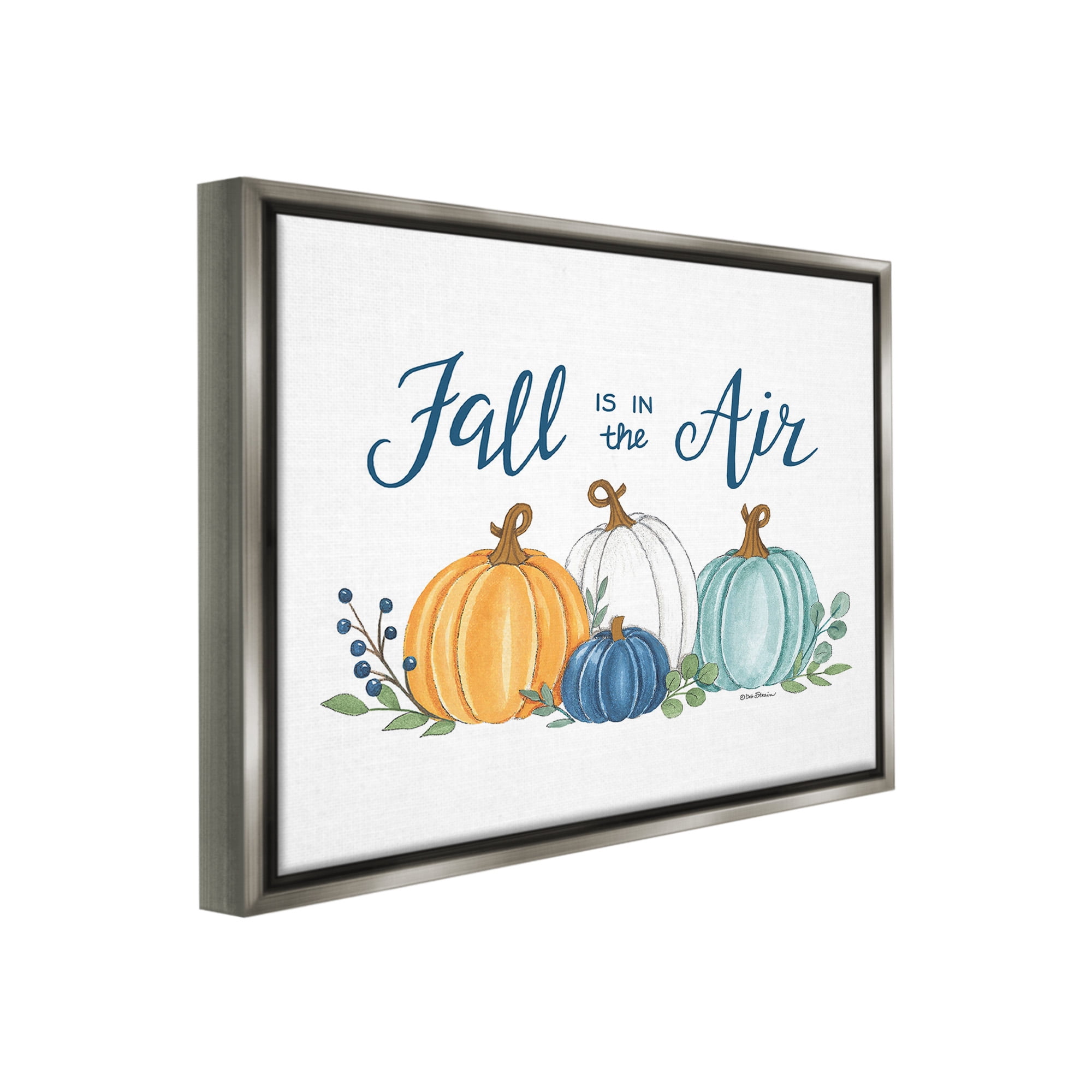 Stupell Industries Fall In The Air Pumpkins Holiday Painting Gray Floater Framed Canvas Art Print Wall Art, 31 x 25
