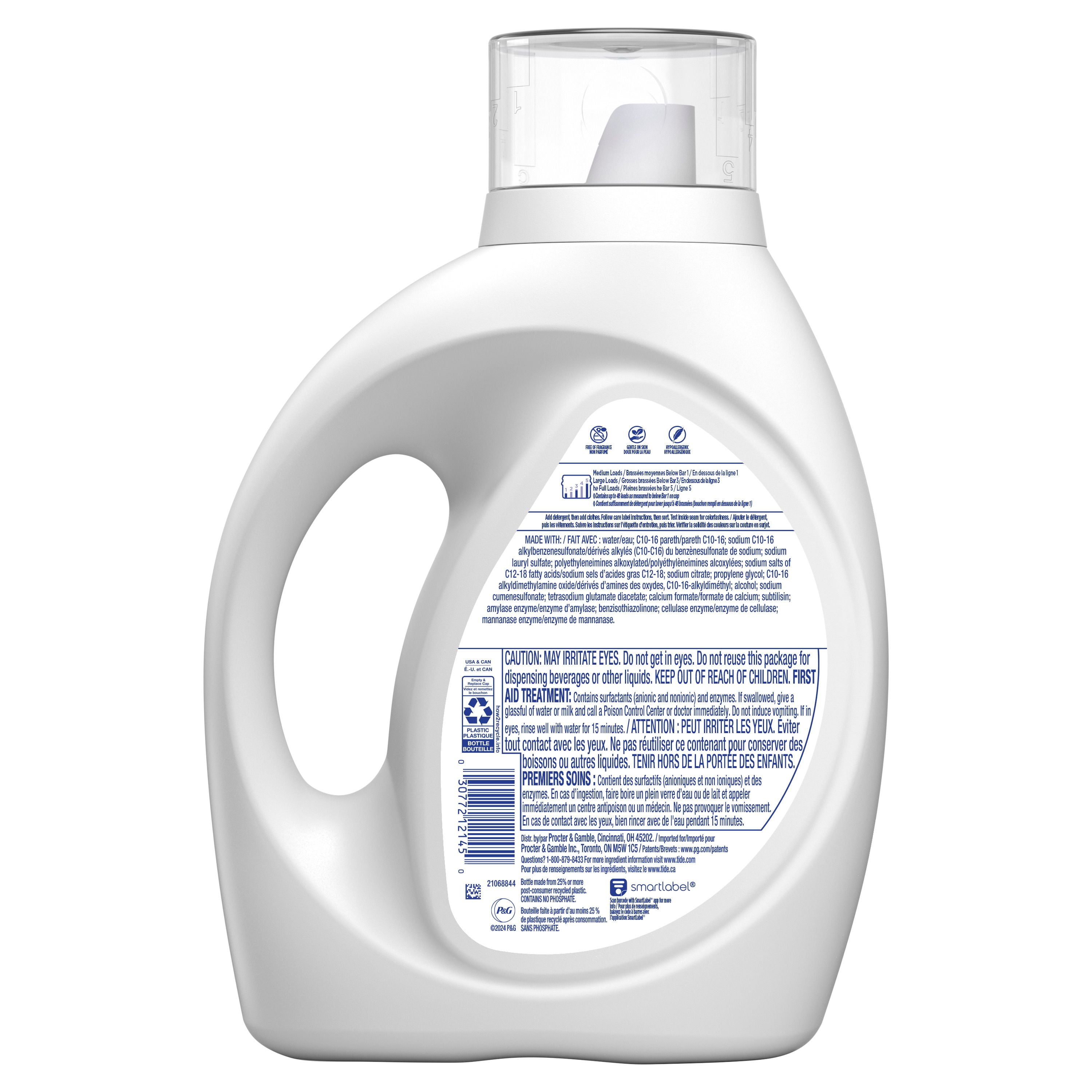 Tide Free & Gentle Liquid Laundry Detergent, Tide Laundry Detergent, Clean Laundry Detergent, 1.86L