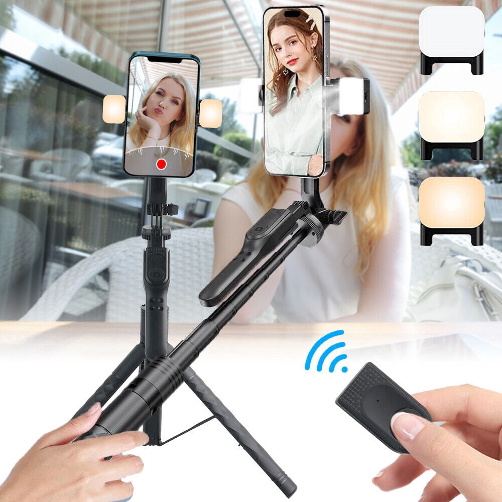 EROCK 68" Wireless Remote Selfie Stick Tripod Cell Phone Camera Stand With Fill Lights