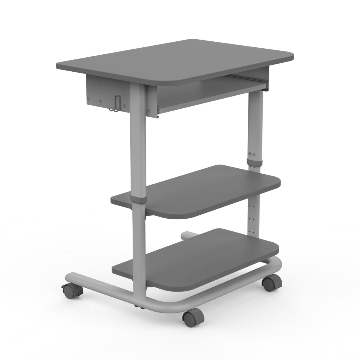 Stand Up Desk Store Adjustable Height Mobile Laptop Workstation with Retractable Keyboard Tray (Silver Frame/Dark Gray, 29” Wide)