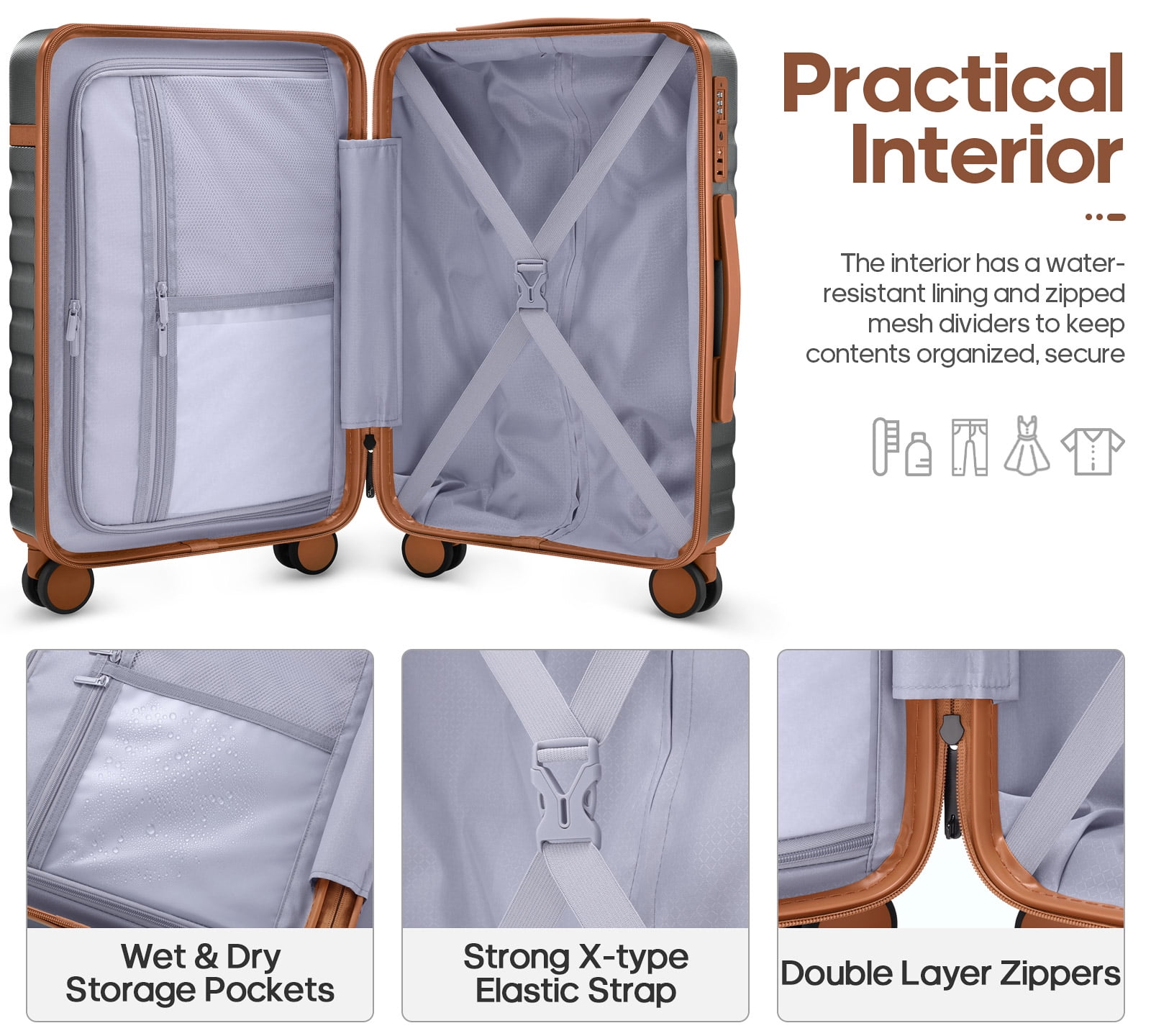 UKEIN Luggage Sets 3 Piece, Carry On Luggage with Wheels, 20 Inch Hardshell Suitcase with TSA Lock, 100% PC Carry On Suitcases Airline Approved With Travel Backpack for Men Women