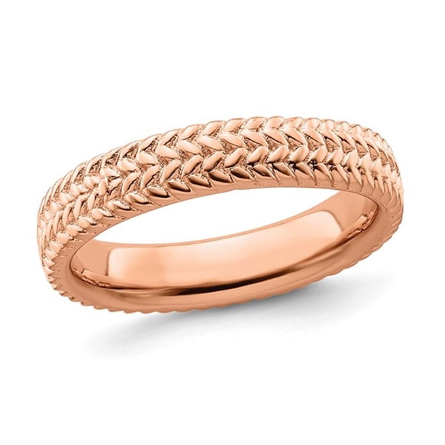 Rose Plated Sterling Silver Patterned Wedding Band Ring