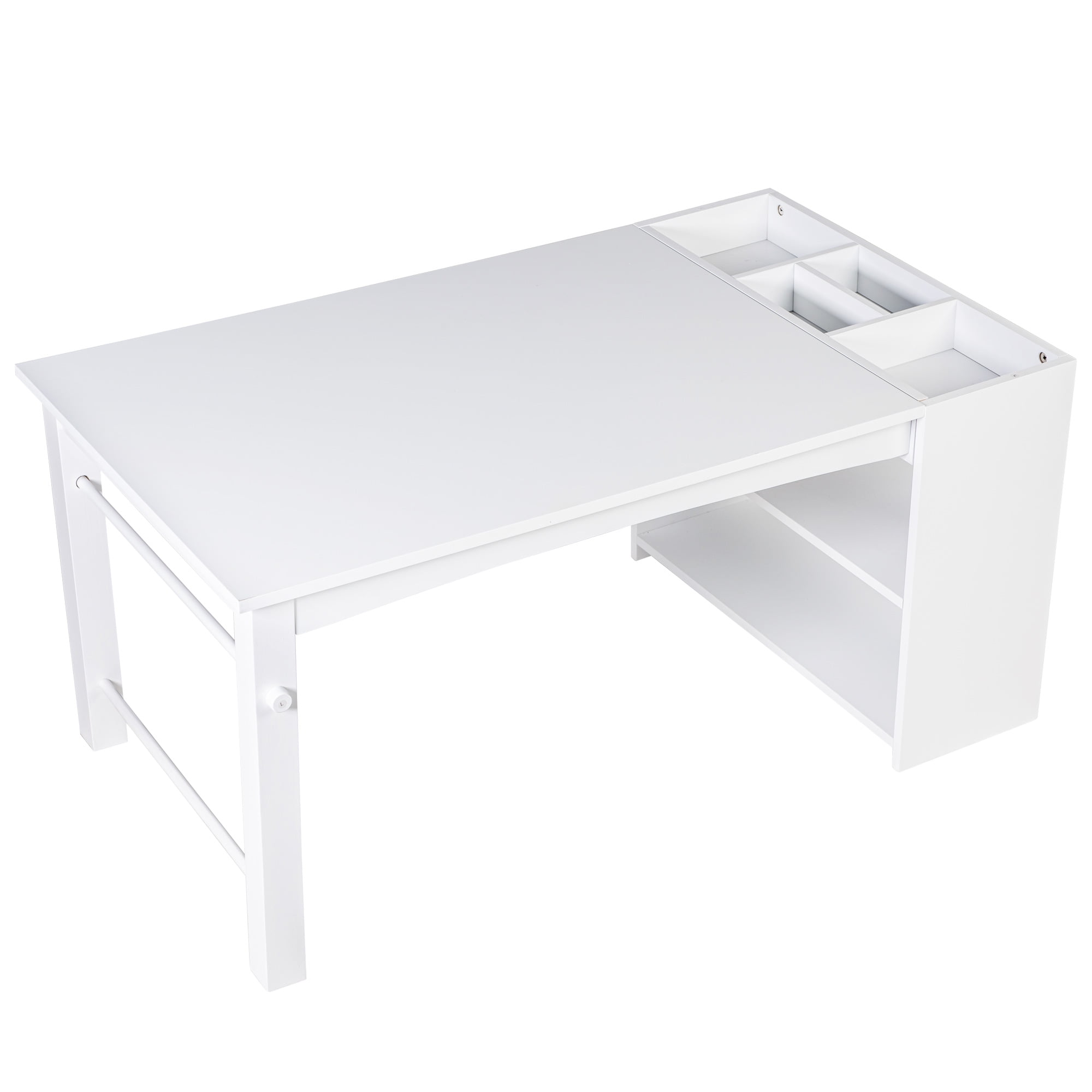Kepooman Activity Table for Children, Drawing Table with Stool and Bookshelf for Home, Table and Chair Set for Kids, White Kepooman Activity Table for Children, Drawing Table with Stool and Bookshelf for Home, Table and Chair Set for Kids, White
