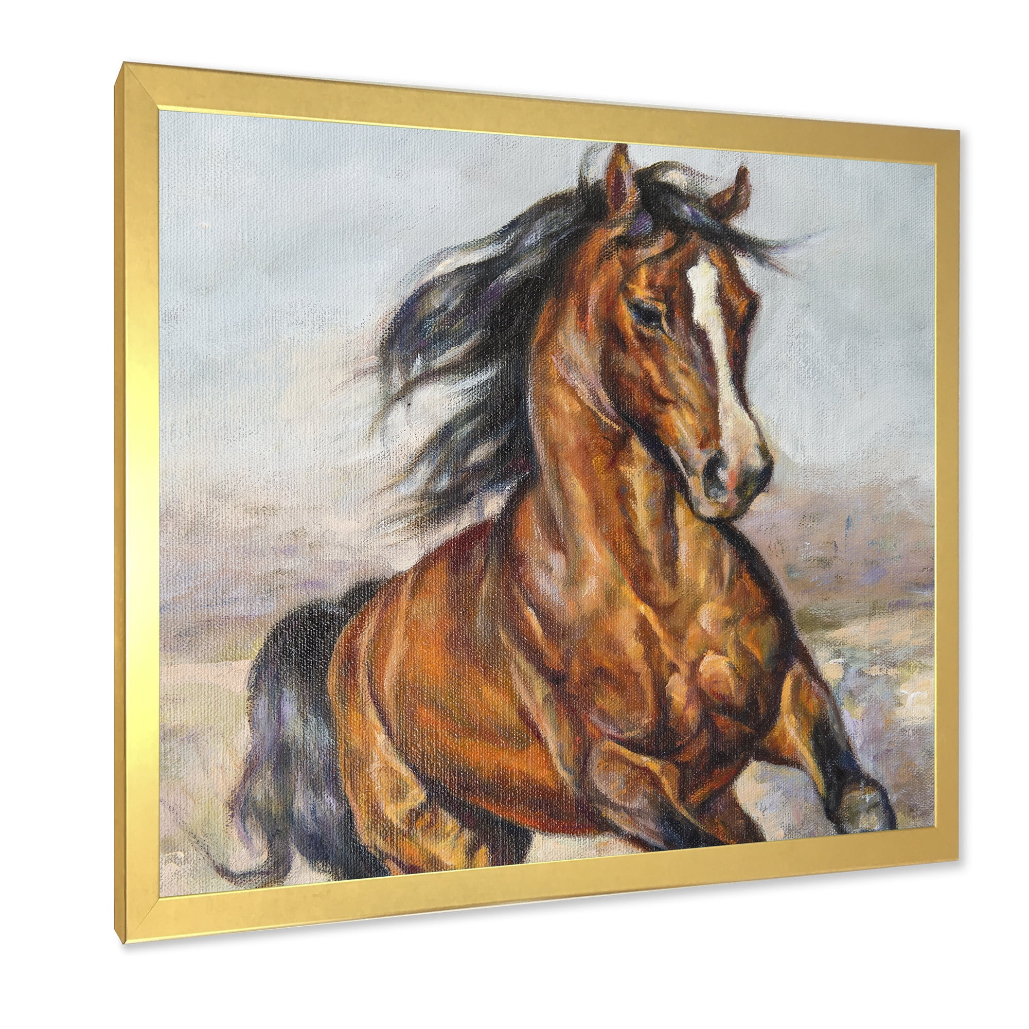 Designart 'Close Up Portrait Of A Horse In The Race' Farmhouse Framed Art Print