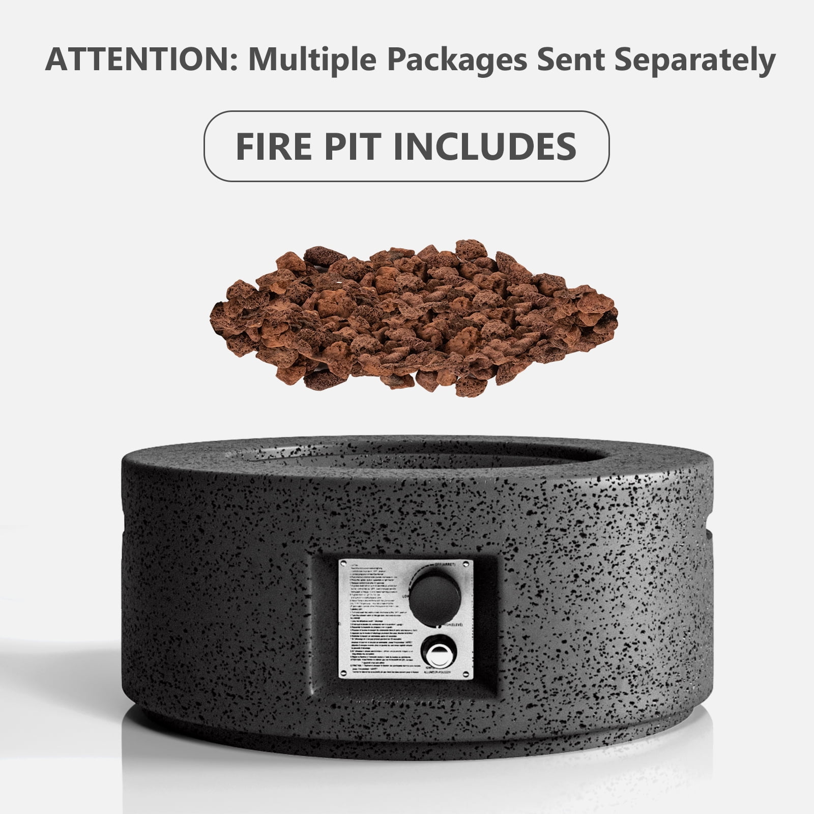 VENTOPYR 28" Outdoor Propane Fire Pit Table,40000 BTU Stainless Heater w/ Lava Rocks & Cover, Gray