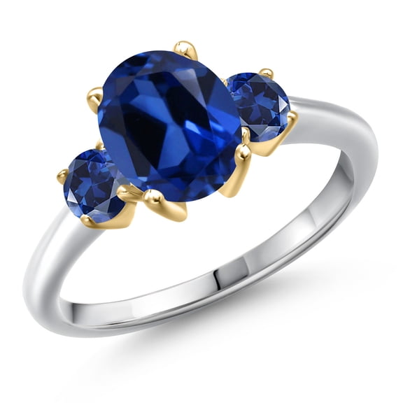 Gem Stone King 10K Two Tone Gold Blue Created Sapphire Engagement Ring for Women | 2.80 Cttw | Oval 9X7MM | Gemstone September Birthstone | Size 9