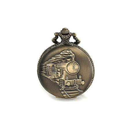 Antique Style Large Steam Engine Train Simulated Quartz Gold Plated Mens Pocket
